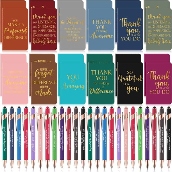 Thank You Gifts Set: 48 Motivational Pens & Notebooks for Staff