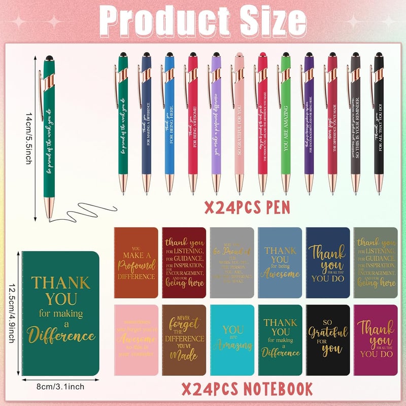 Thank You Gifts Set: 48 Motivational Pens & Notebooks for Staff