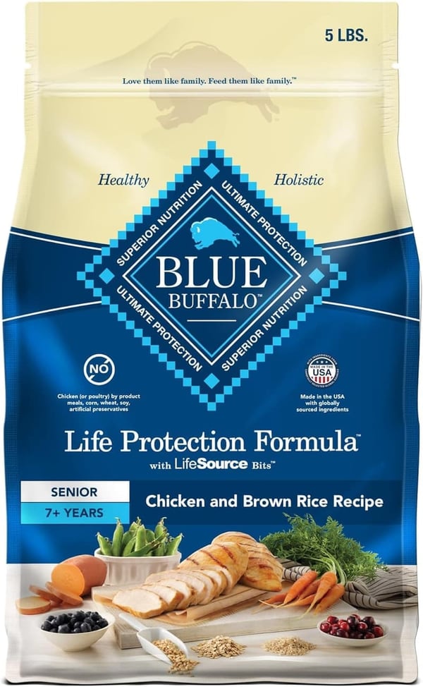 Senior Dry Dog Food - Chicken & Brown Rice Recipe, Natural Ingredients, 5 lb