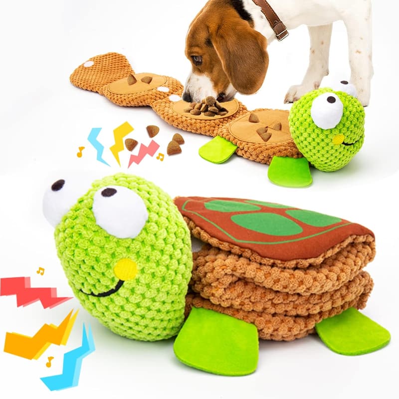 Squeaky Crinkle Dog Puzzle Toy - Durable Plush Turtle