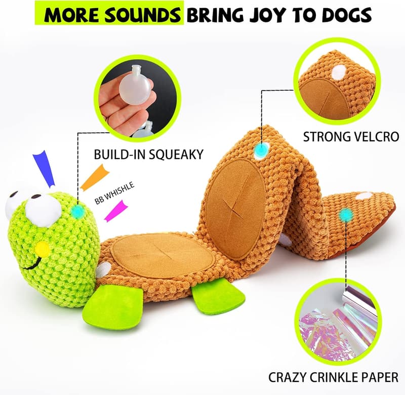 Squeaky Crinkle Dog Puzzle Toy - Durable Plush Turtle