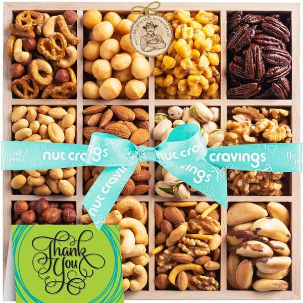 Thank You Gift Basket - Gourmet Nut Collection in Wooden Tray