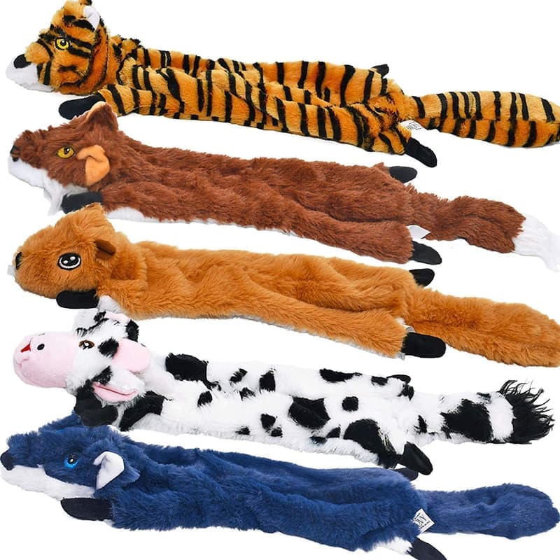 Dog Chew Toys Set - 5 Pack Plush Squeaky Crinkle Toys