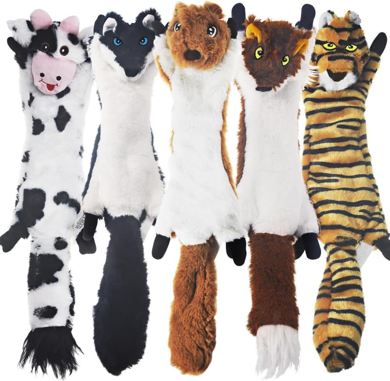 Dog Chew Toys Set - 5 Pack Plush Squeaky Crinkle Toys