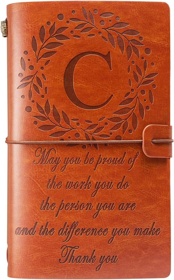 Monogrammed Leather Journal - Inspirational Thank You Gift for Women