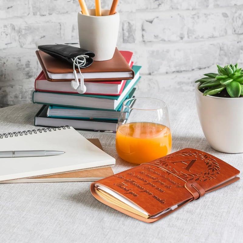 Monogrammed Leather Journal - Inspirational Thank You Gift for Women