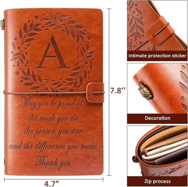 Monogrammed Leather Journal - Inspirational Thank You Gift for Women