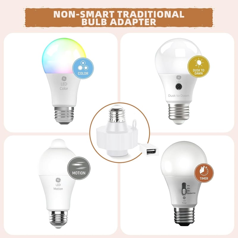 USB Light Socket Adapter for Smart Bulbs (2-Pack)