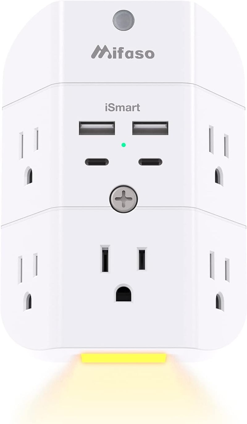 5-Outlet Surge Protector with Night Light & USB Ports