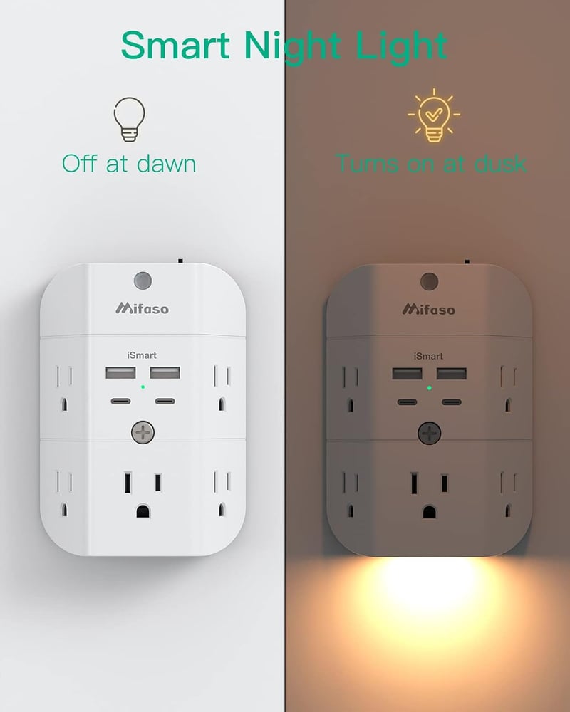 5-Outlet Surge Protector with Night Light & USB Ports