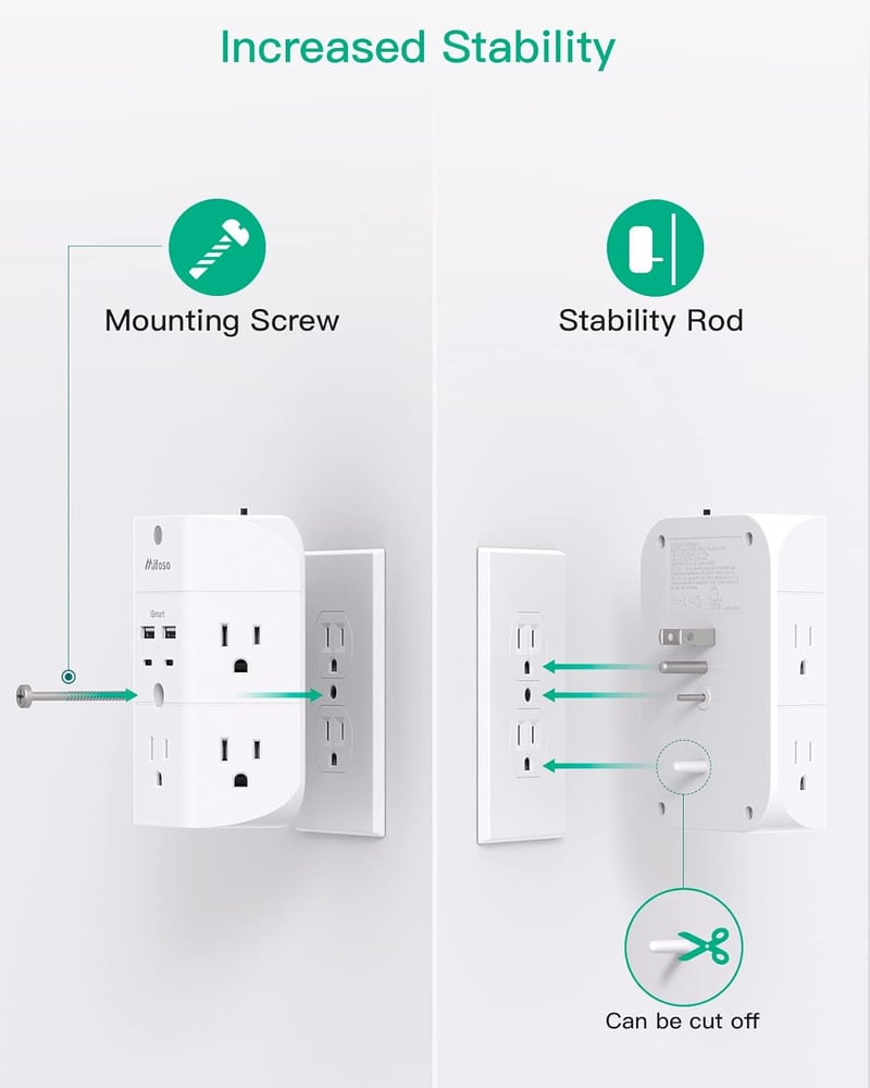 5-Outlet Surge Protector with Night Light & USB Ports