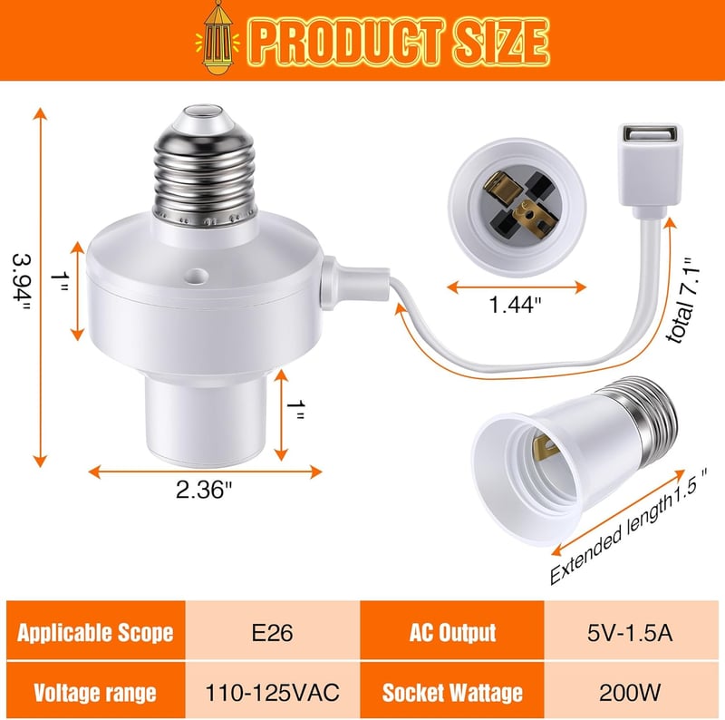 USB Light Socket Adapter for Wyze Cameras and Smart Bulbs