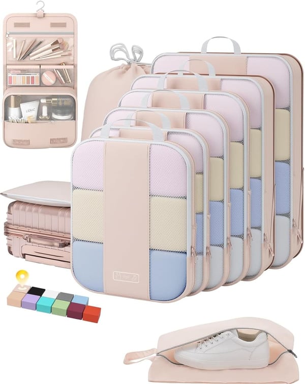 Travel Compression Packing Cubes Set for Women - Beige
