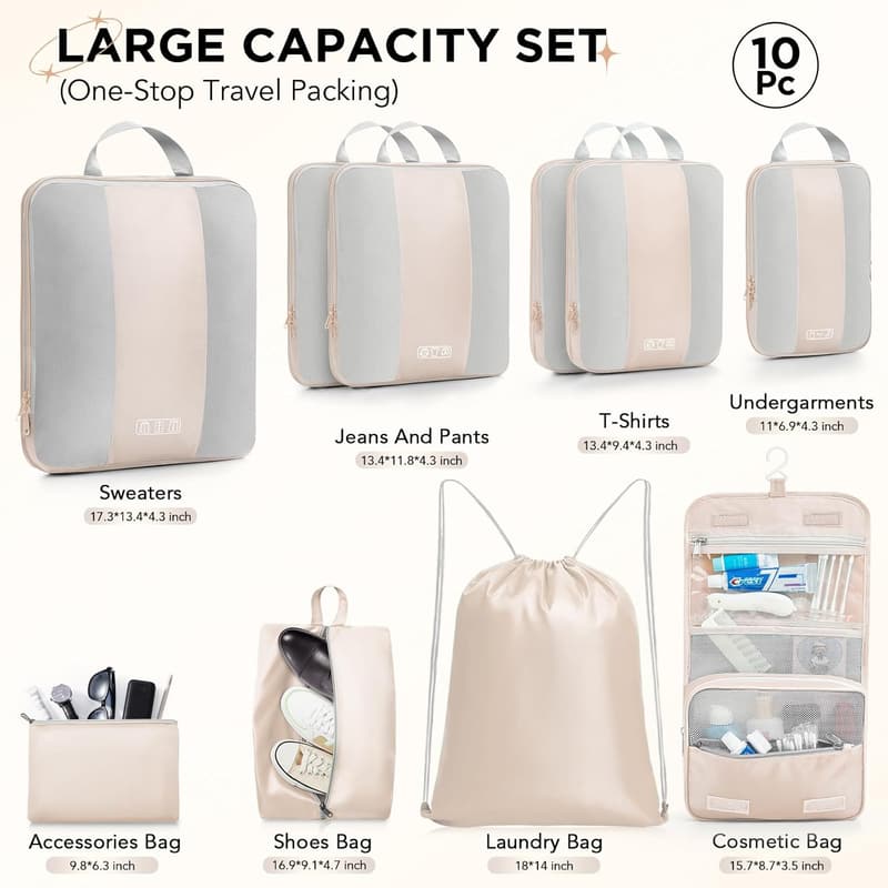 Travel Compression Packing Cubes Set for Women - Beige