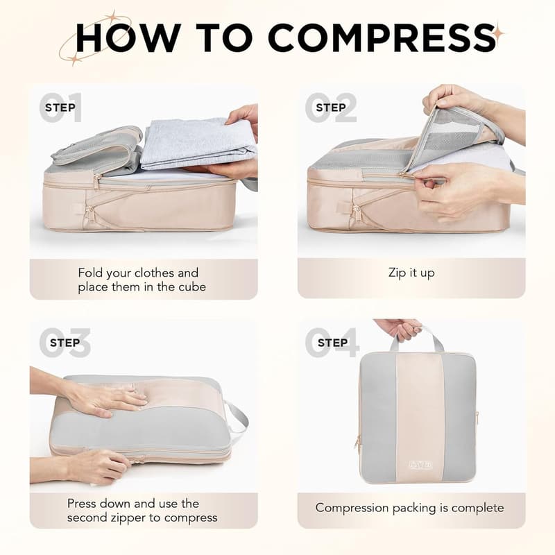 Travel Compression Packing Cubes Set for Women - Beige