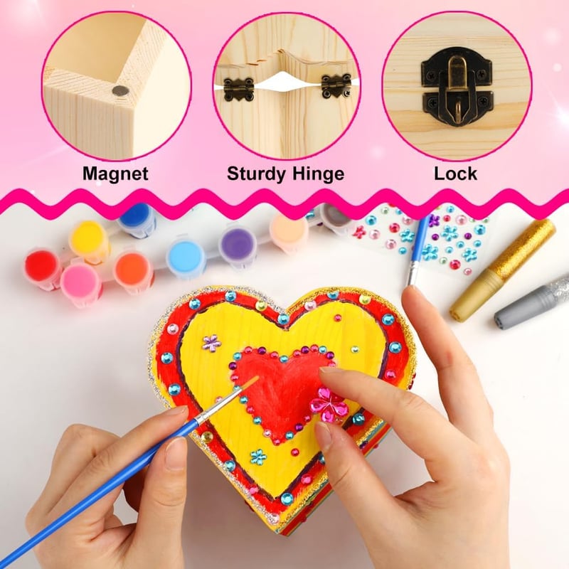 DIY Wooden Jewelry Box Painting Kit for Girls, Ages 4-12