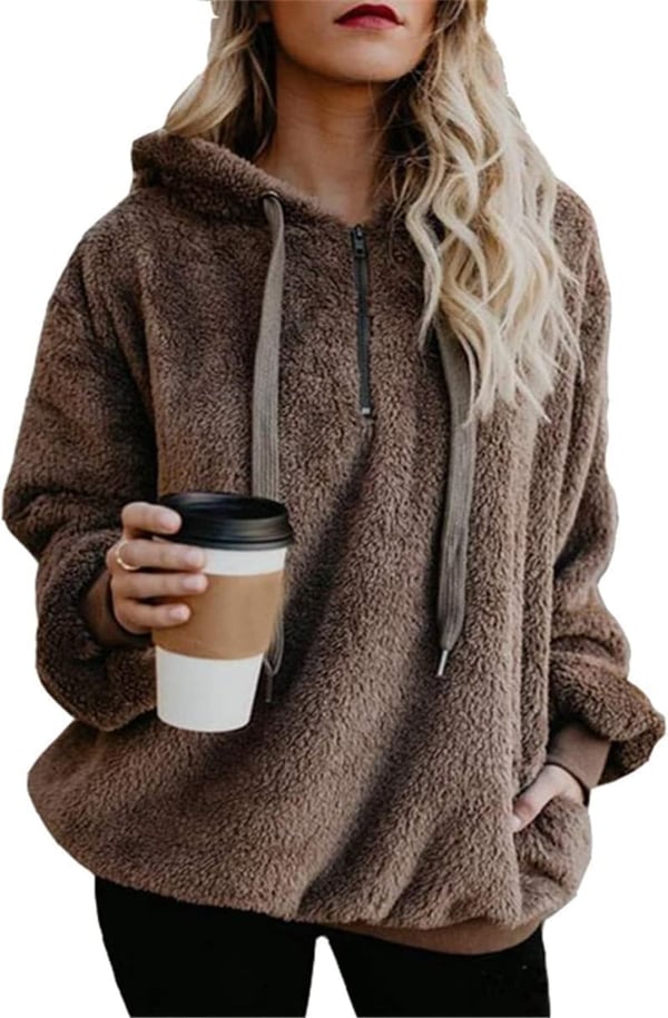 Oversized Women's Sherpa Pullover Hoodie with Pockets