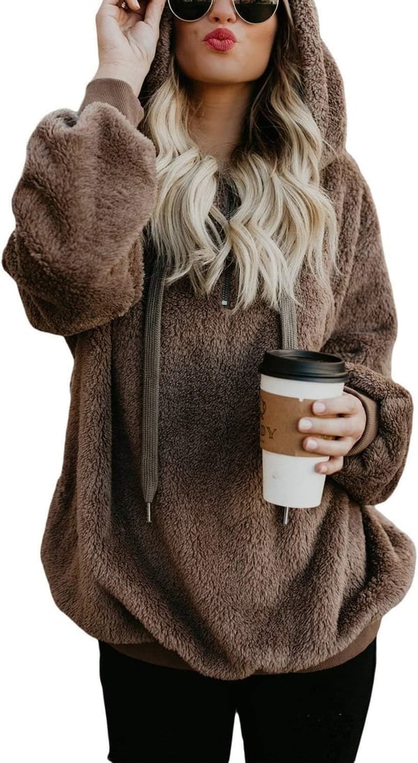 Oversized Women's Sherpa Pullover Hoodie with Pockets