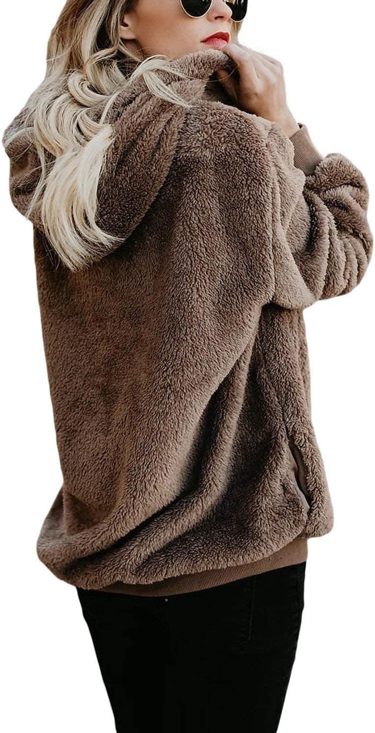 Oversized Women's Sherpa Pullover Hoodie with Pockets