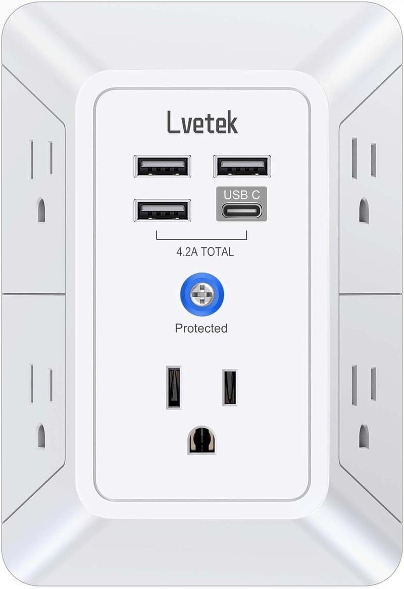 5-Outlet Surge Protector Power Strip with 4 USB Ports