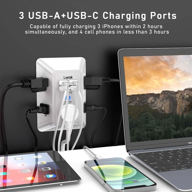 5-Outlet Surge Protector Power Strip with 4 USB Ports