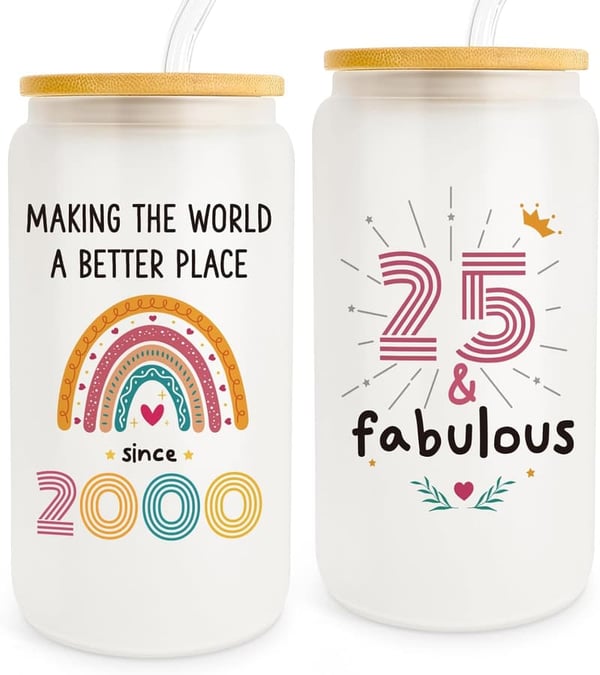 25th Birthday Gift - 16oz Glass Cup for Women