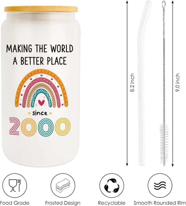 25th Birthday Gift - 16oz Glass Cup for Women