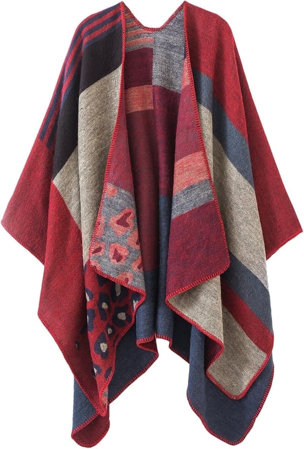 Color Block Poncho Cape for Women