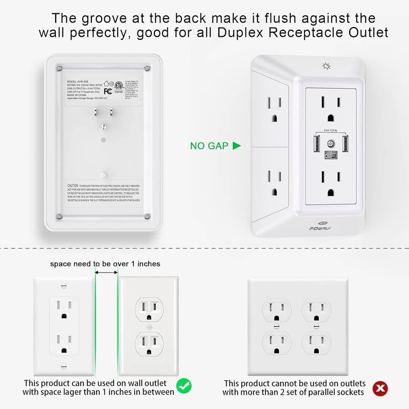 Surge Protector Power Strip with 6 Outlets & 3 USB Ports