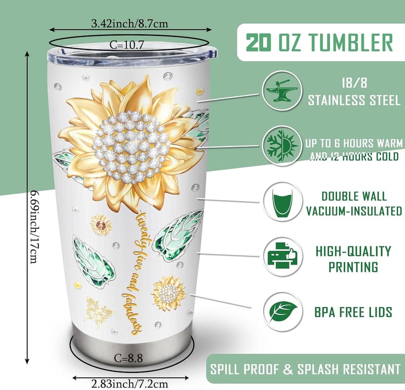 25th Birthday Tumbler for Women - 20oz Cup Gift