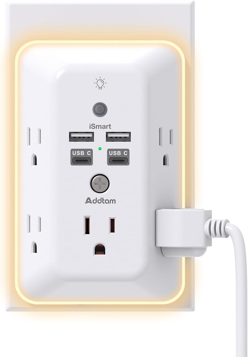 5-Outlet Surge Protector with USB Ports and Night Light