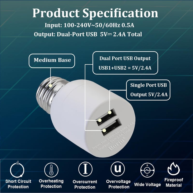 USB Dual Port Adapter for Decorative Lights & Security Devices