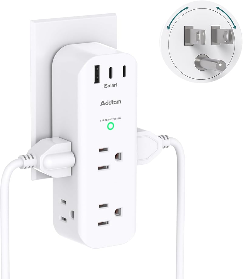 Outlet Extender Surge Protector with 6 AC & 3 USB Ports