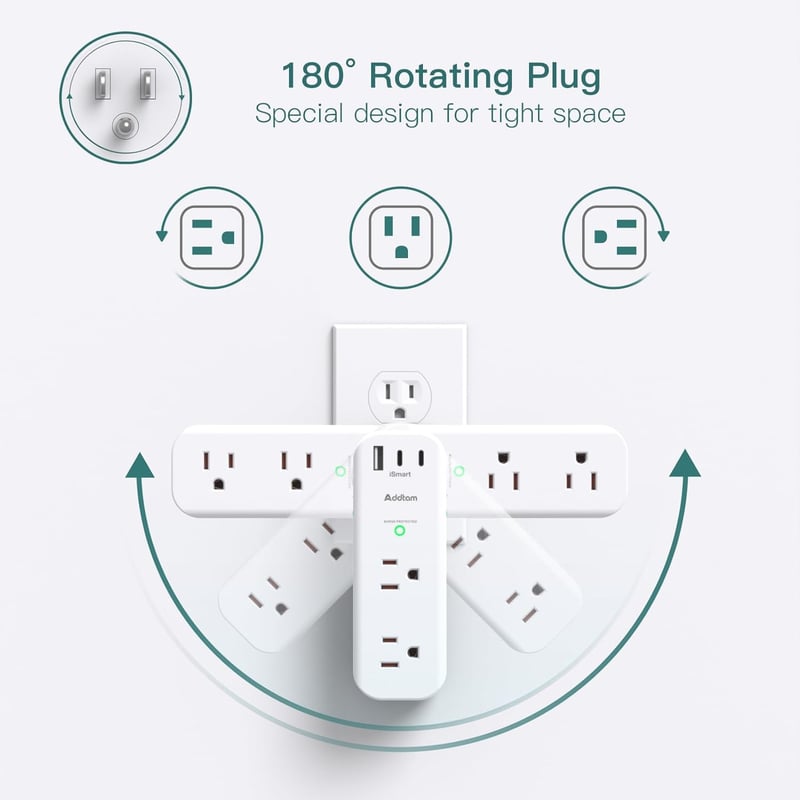 Outlet Extender Surge Protector with 6 AC & 3 USB Ports