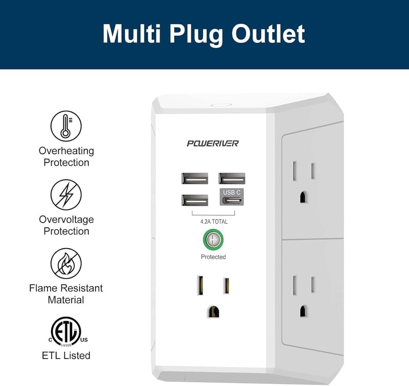 4-Outlet Surge Protector with 4 USB Ports - ETL Listed