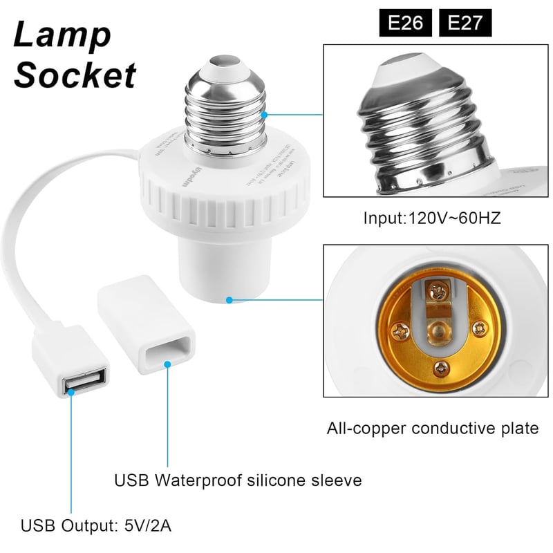 Wyze Cam E26 Socket USB Power Adapter for Security Cameras