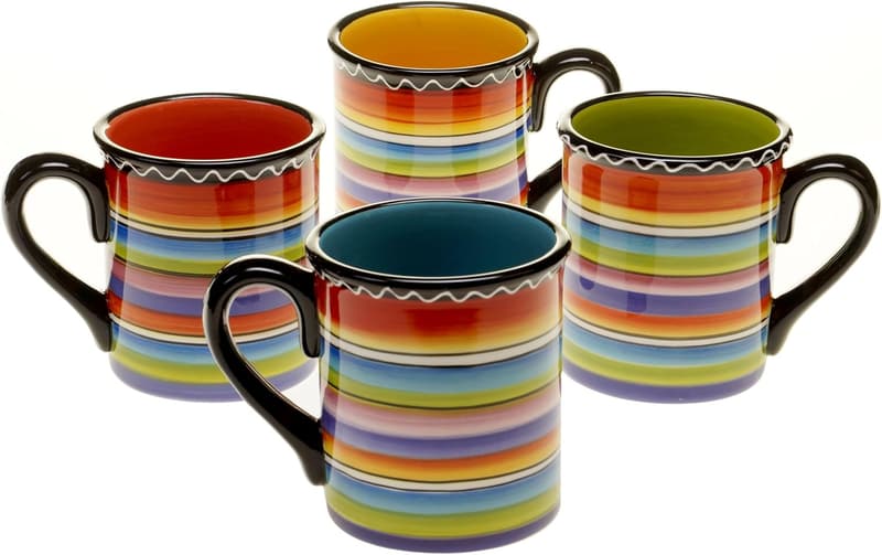Colorful Tequila Sunrise Ceramic Mug Set, 15 oz, 4 Pieces