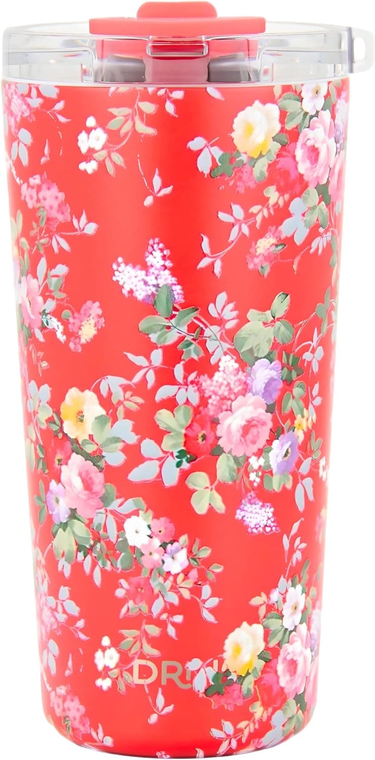 20 oz Stainless Steel Tumbler | Insulated Floral Mug with Lid & Straws