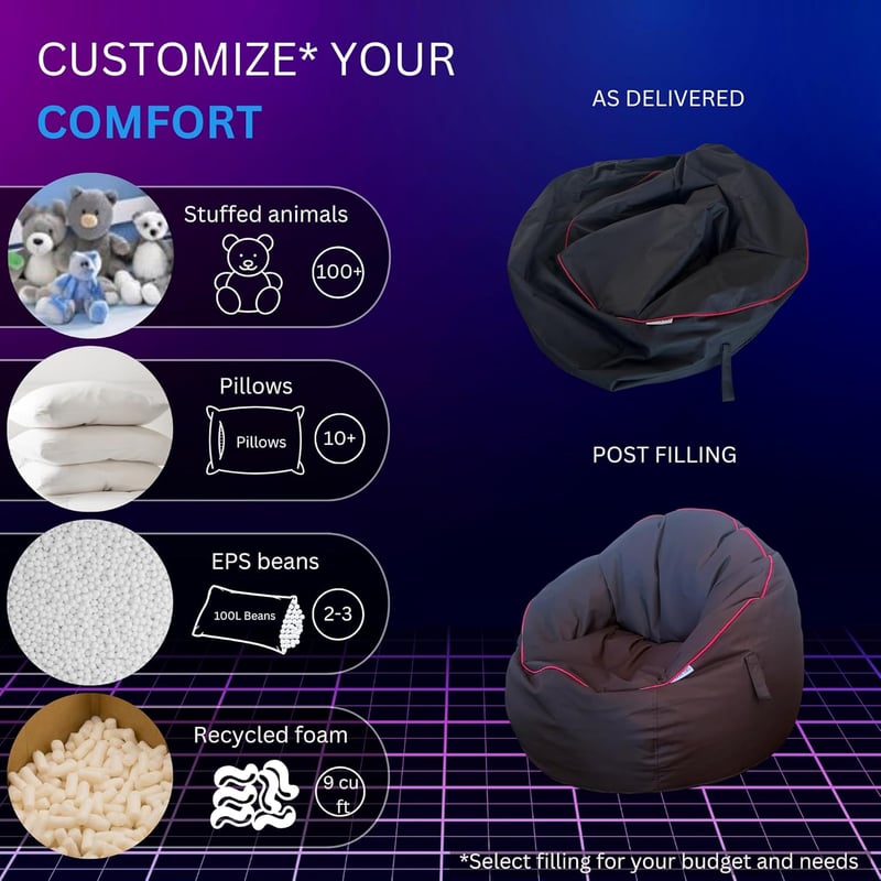Gaming Bean Bag Chair Cover - Durable Waterproof for Teens & Adults