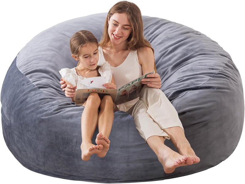 3ft Memory Foam Bean Bag Chair in Dark Gray Velvet for Kids & Adults
