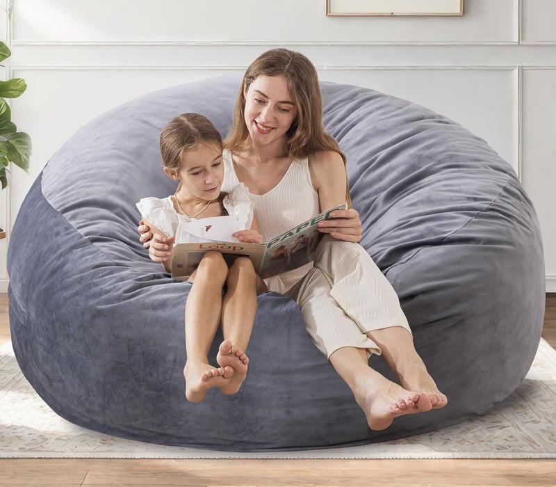 3ft Memory Foam Bean Bag Chair in Dark Gray Velvet for Kids & Adults