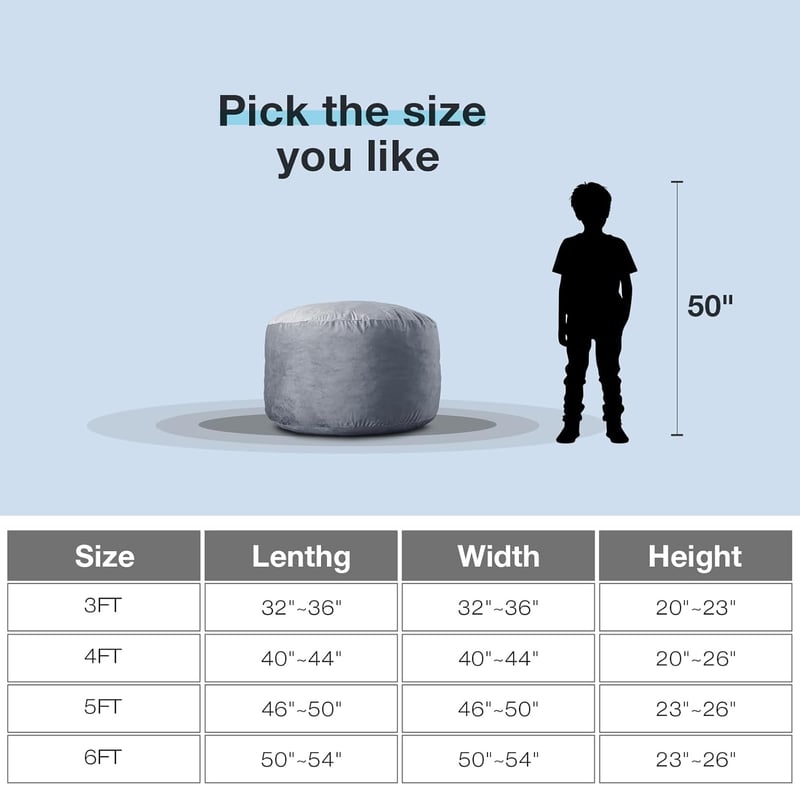 3ft Memory Foam Bean Bag Chair in Dark Gray Velvet for Kids & Adults