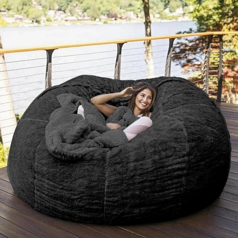 Machine Washable Black Bean Bag Chair for Adults, 5FT