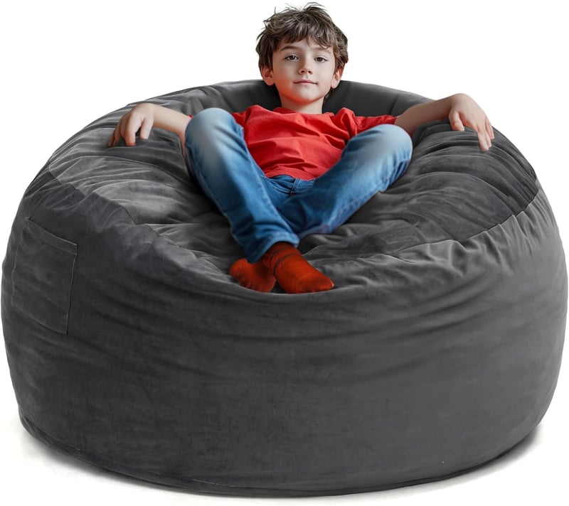 Large Memory Foam Bean Bag Chair in Dark Grey for Kids & Adults
