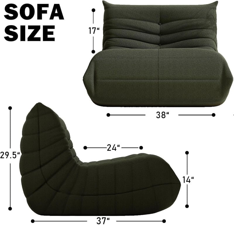 Large Green Bean Bag Chair for Adults and Teens with Memory Foam