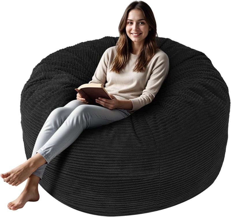 4FT Black Bean Bag Chair with Plush Cover and Memory Foam