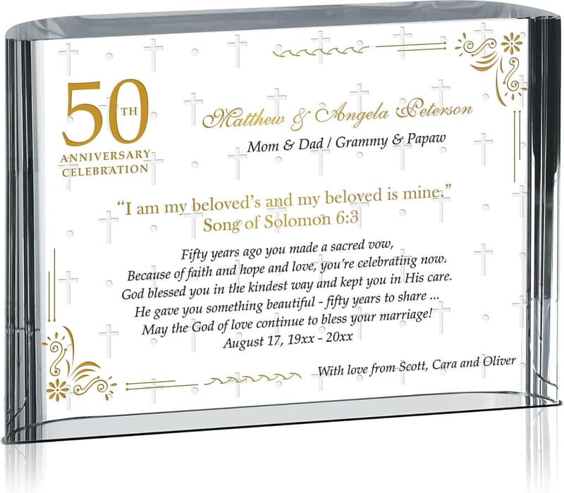 50th Anniversary Personalized Golden Gift Plaque for Parents