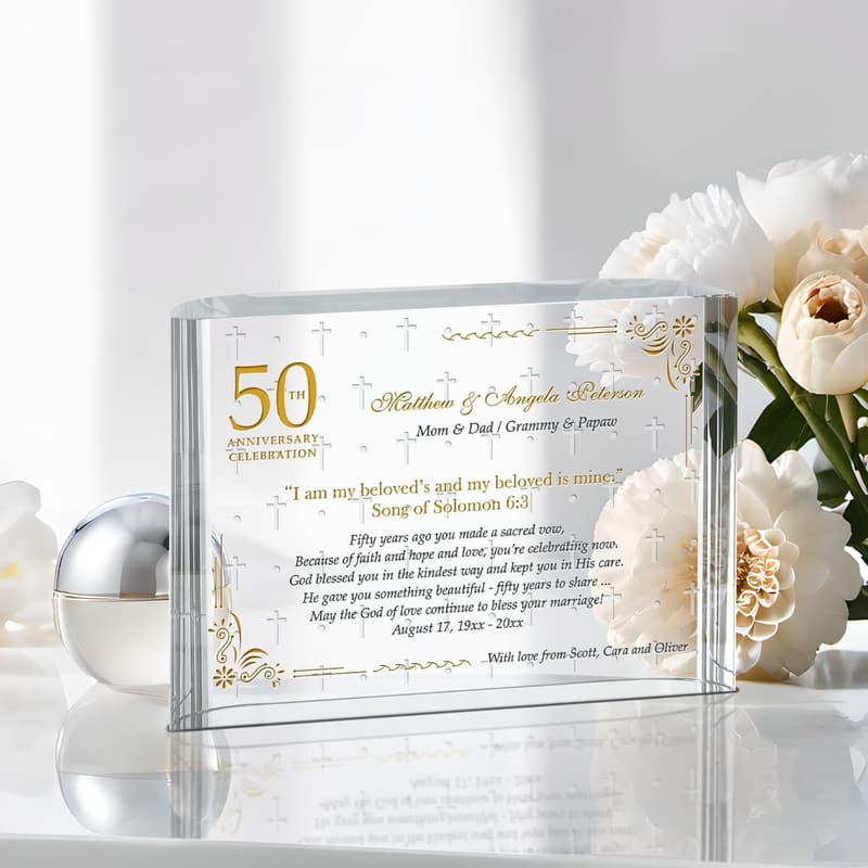 50th Anniversary Personalized Golden Gift Plaque for Parents