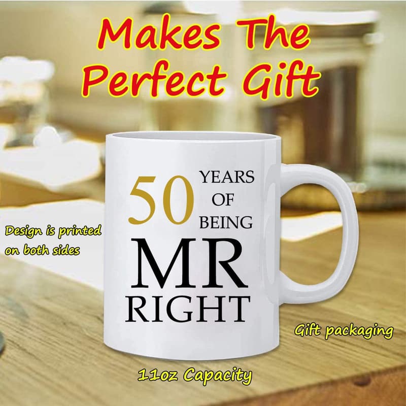 50th Anniversary Couples Coffee Mugs - Golden Design
