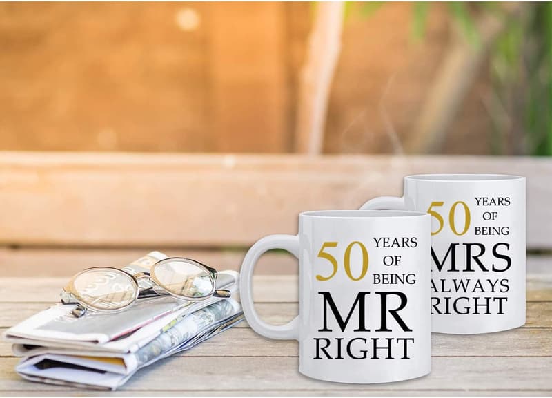 50th Anniversary Couples Coffee Mugs - Golden Design